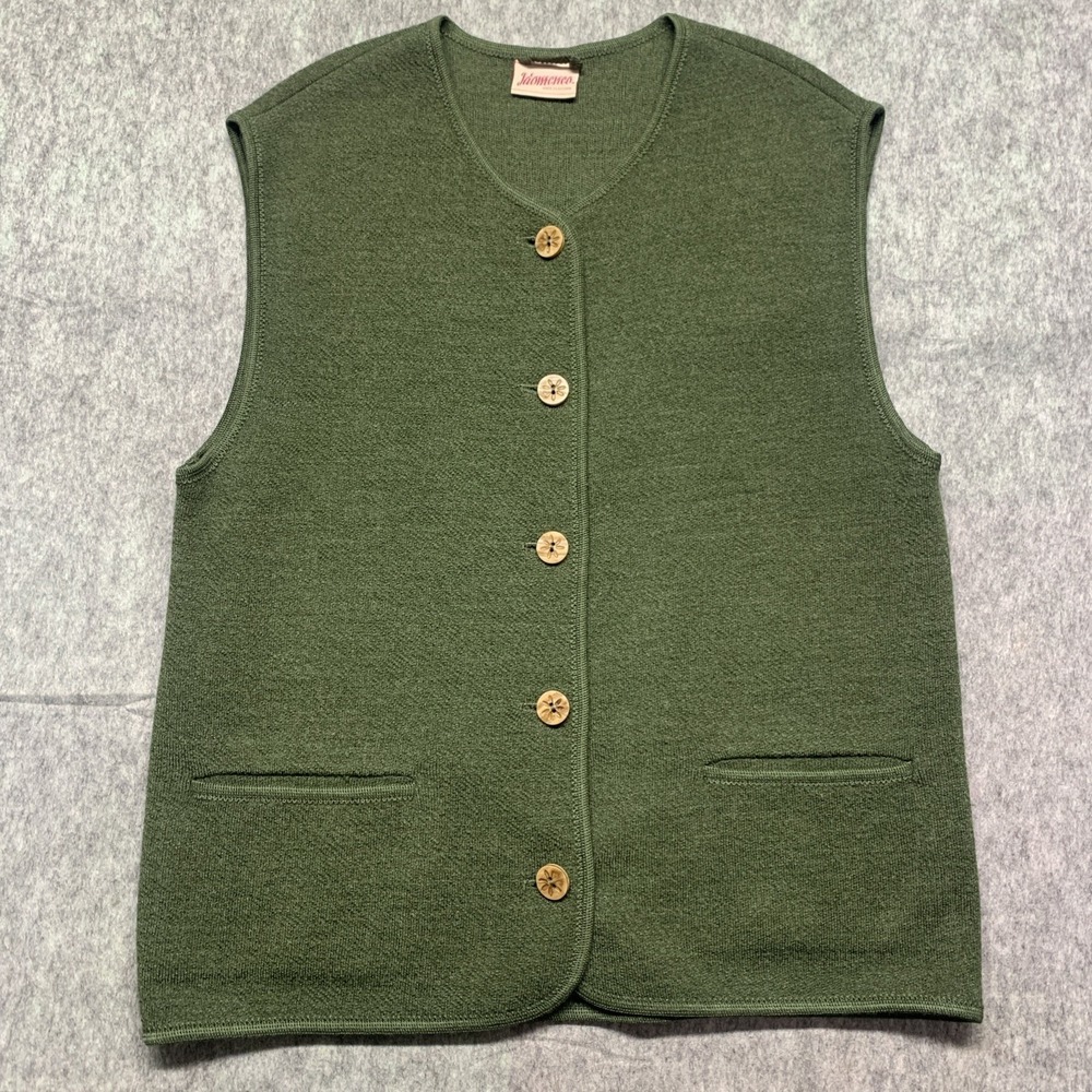 Idomeneo Women's Wool Green Cozy Knit Vest Made In Austria Size 46 - US S/M